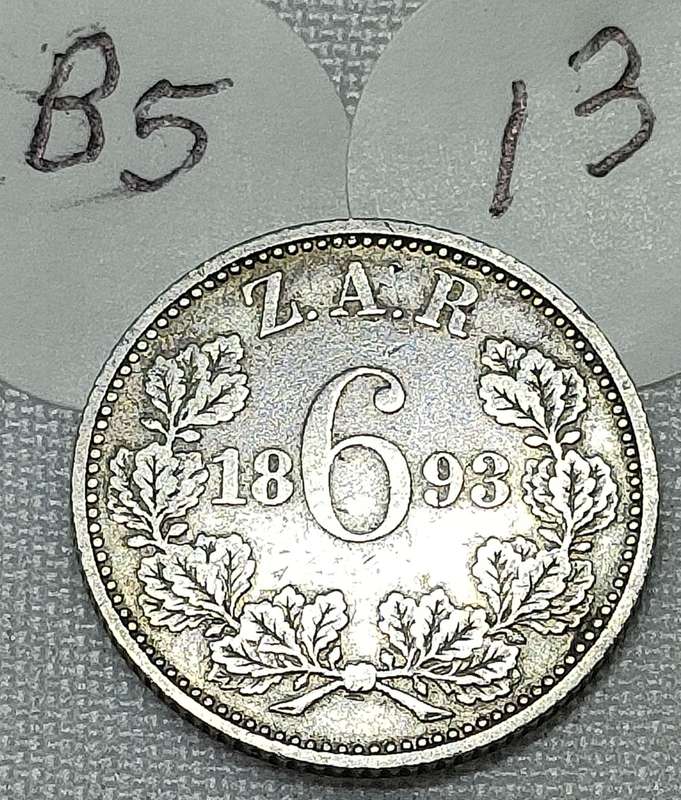 ZAR Sixpence: (6D): 1893: Scarce Sterling Silver (.925) coin: