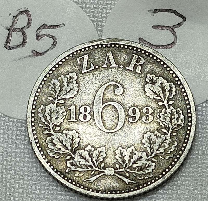 ZAR Sixpence: (6D): 1893: Scarce Sterling Silver (.925) coin: