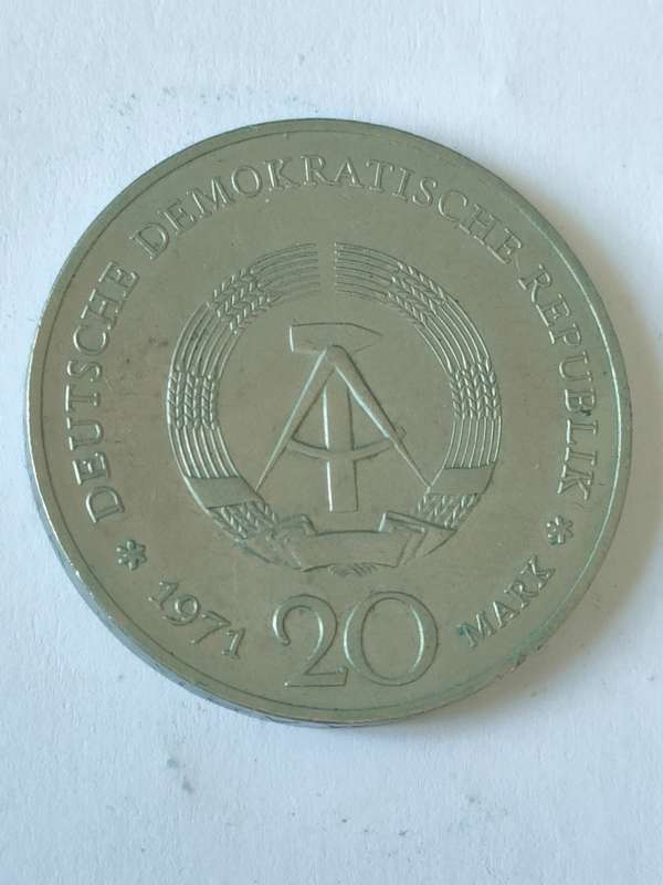 1886-1944 Ernst Thalmann: Commemorative non-circulation coin: 20 Mark issued 1971: Good detail