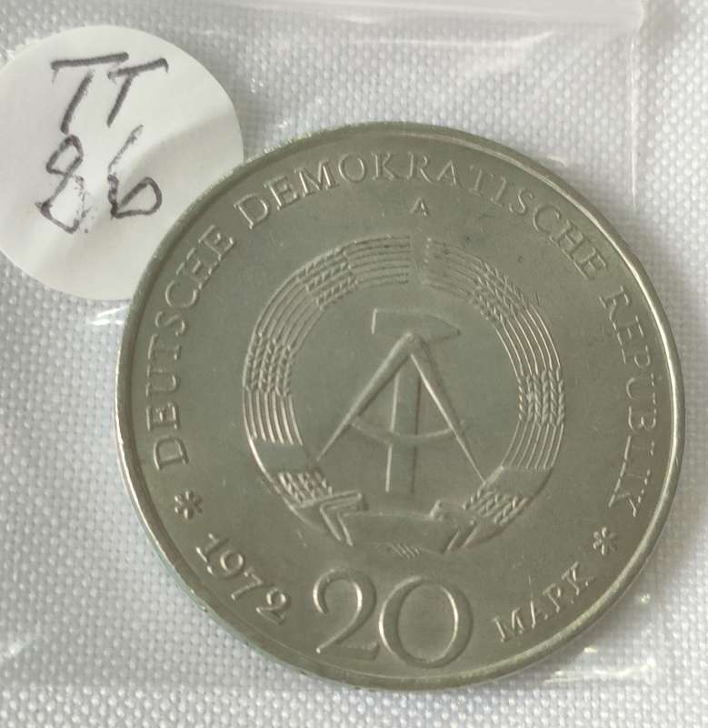 Deutsche 20 Mark Wilhelm Pieck Commemorative Circulation coin 1972:  Exceptional condition: