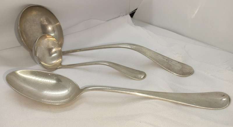 Hallmarked Keltum silverplated soup ladle, large serving spoon and smaller ladle 2 of 3