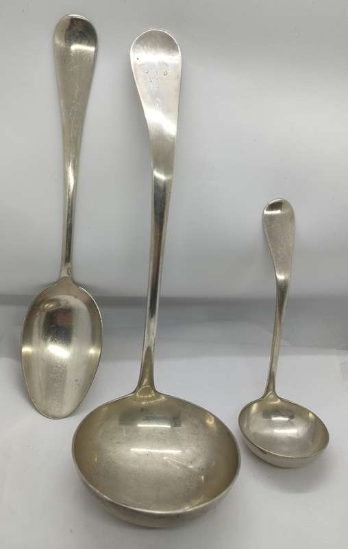 Hallmarked Keltum silverplated soup ladle, large serving spoon and smaller ladle 2 of 3