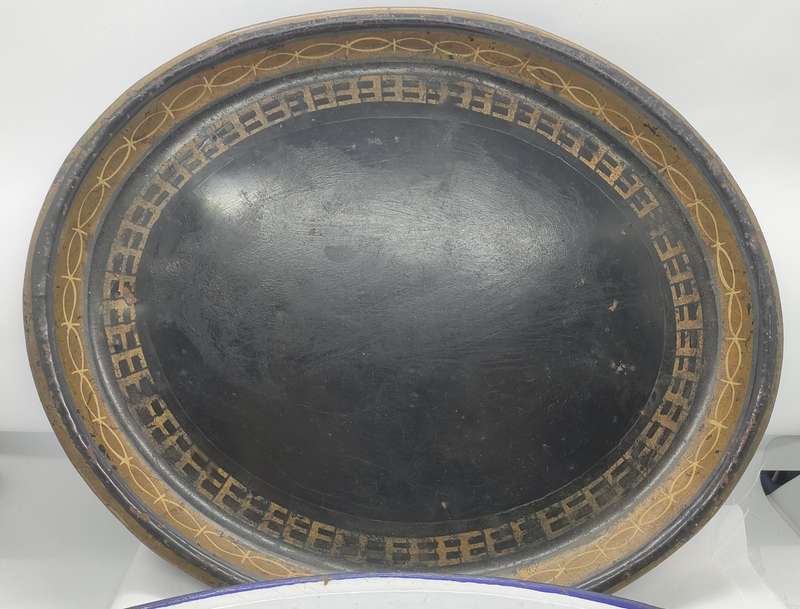 Vintage tray 305 x260 mm plus old enamel oval plate 350x225mm