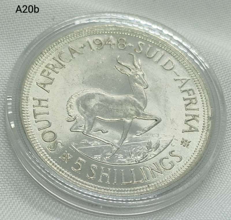 1948 Crown - 5 shillings Union of South Africa- .800 silver - in capsule