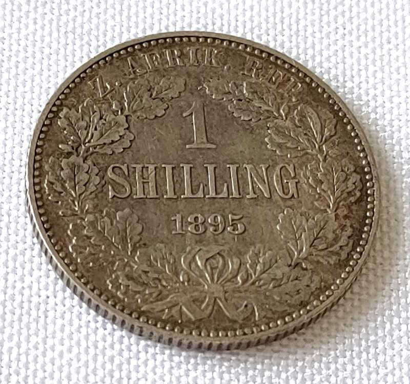 ZAR 1 Shillings: 1895: Scarce Sterling Silver (.925) coin: