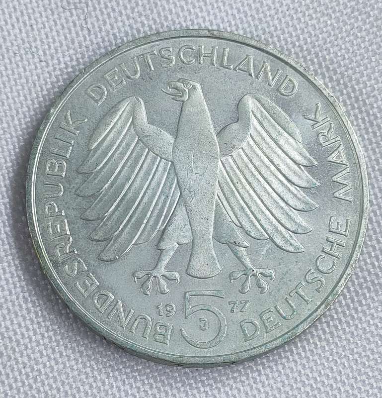 Bundesrepublik Deutschland 1977: 5 Mark (.625): CF Gauss: Non-circulating coin