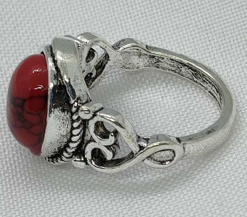 New Lab created Red Turquoise ring - lovely vintage setting