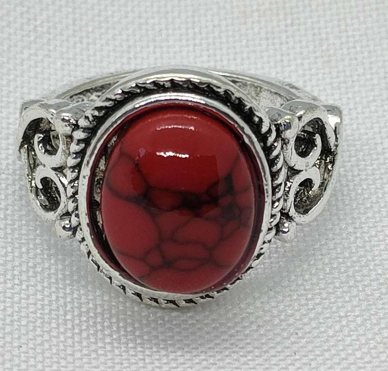 New Lab created Red Turquoise ring - lovely vintage setting