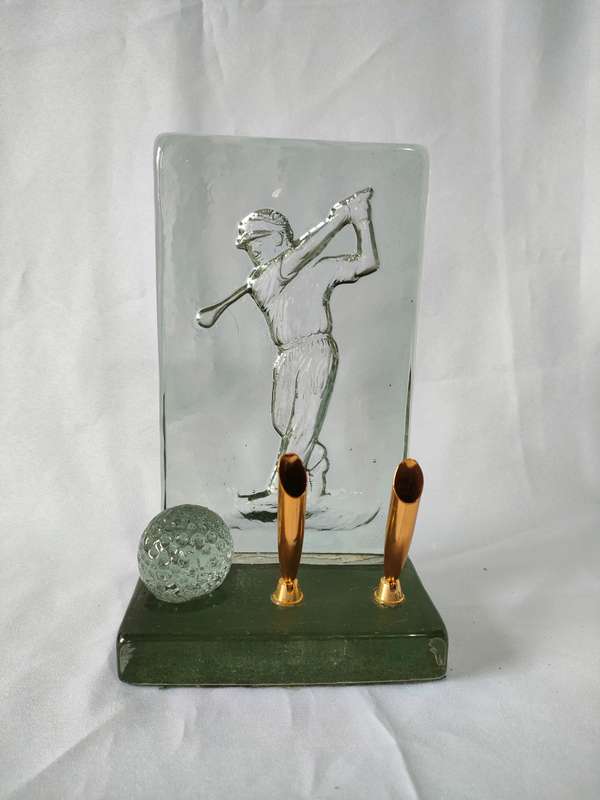 Desk organiser/pen holder for golf enthusiasts: 10 mm thick glass: H 200mm: Good condition:
