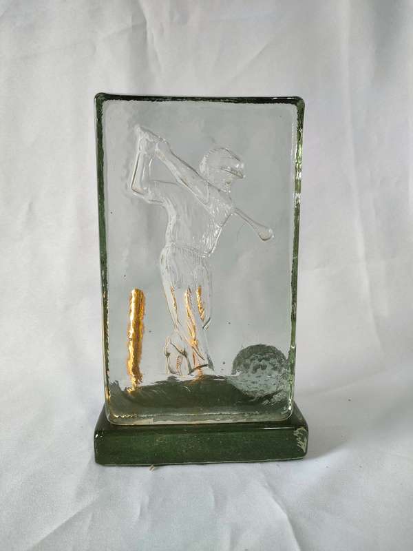 Desk organiser/pen holder for golf enthusiasts: 10 mm thick glass: H 200mm: Good condition: