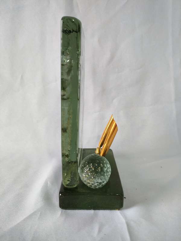 Desk organiser/pen holder for golf enthusiasts: 10 mm thick glass: H 200mm: Good condition: