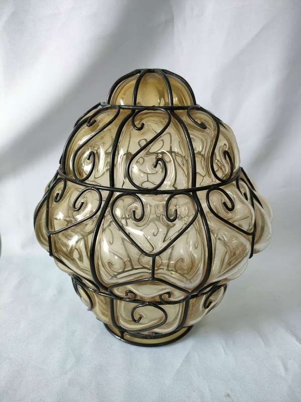 Vintage Steel/Glass Lamp shade in mint condition: No damage: H 230 mm W 205 mm