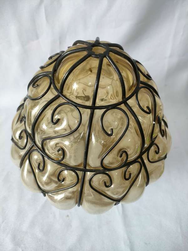 Vintage Steel/Glass Lamp shade in mint condition: No damage: H 230 mm W 205 mm