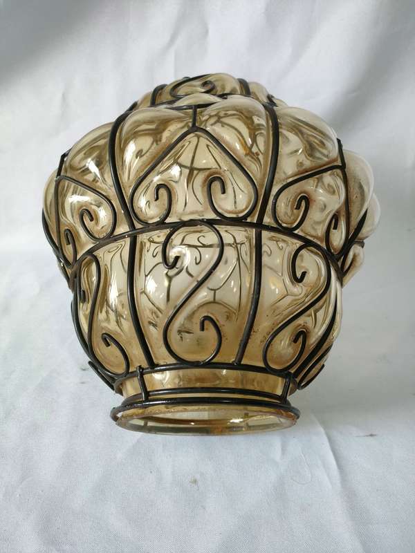 Vintage Steel/Glass Lamp shade in mint condition: No damage: H 230 mm W 205 mm