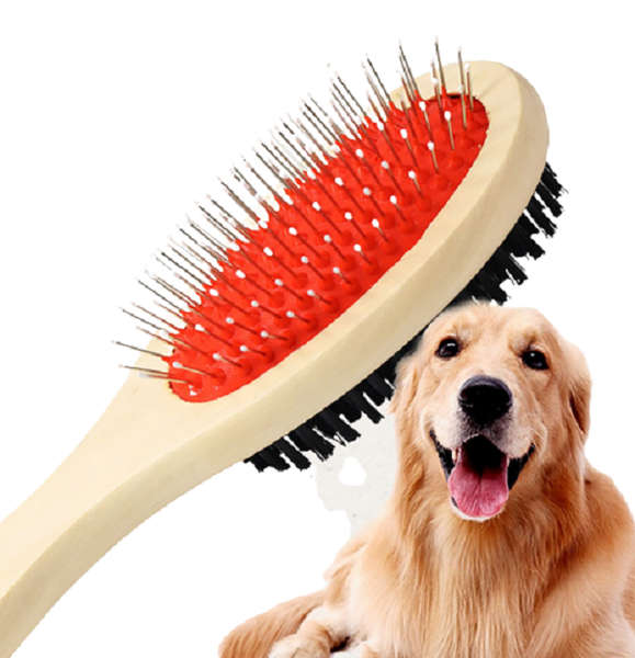 Double Sided Pet Grooming Brush - Cat Dog Hair Fur Bristle Soft Comb Brush - L