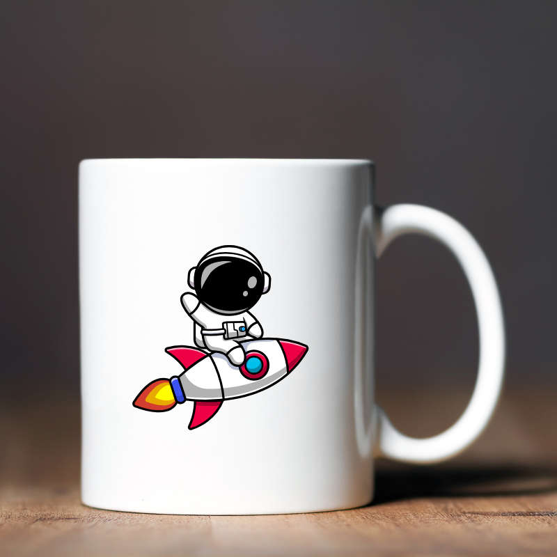 Printed Mug -Space Man on Rocket