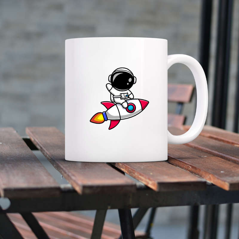 Printed Mug -Space Man on Rocket