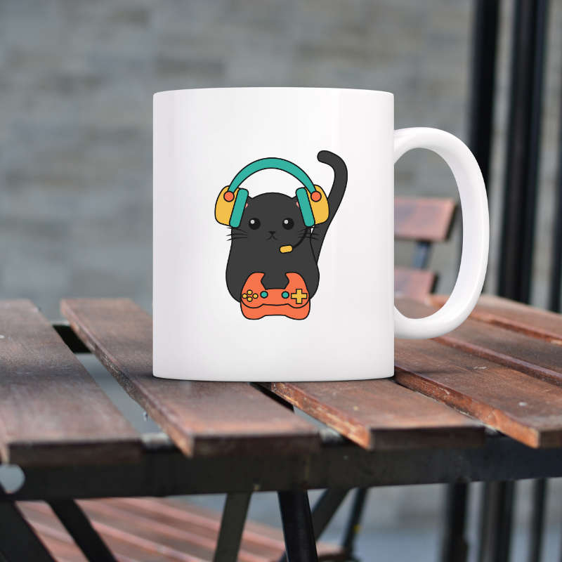 Printed Mug - Gamer Cat