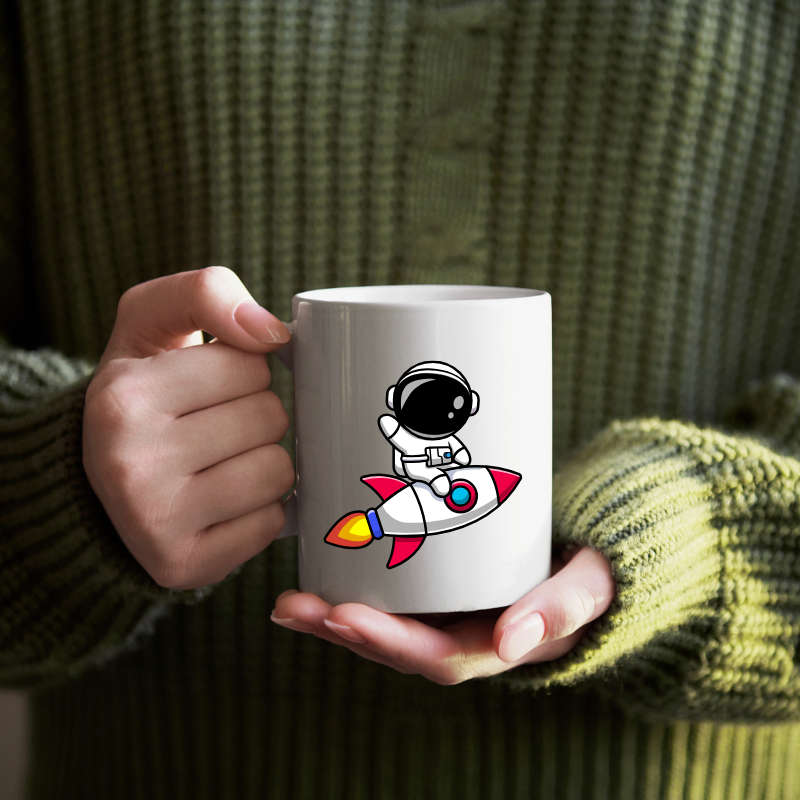 Printed Mug -Space Man on Rocket