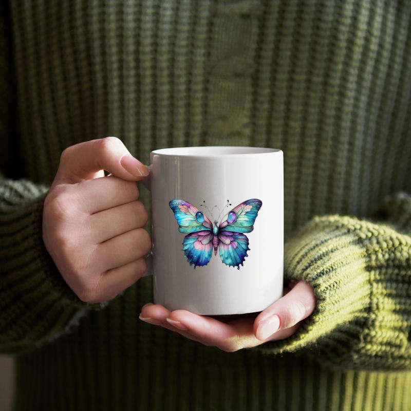 Printed Mug -Blue Butterfly (A)