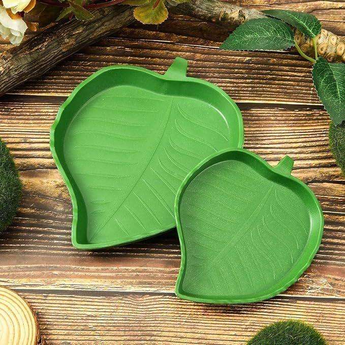 Reptile Plastic Drinking or Eating Leaf -Shaped Bowl 2 pack