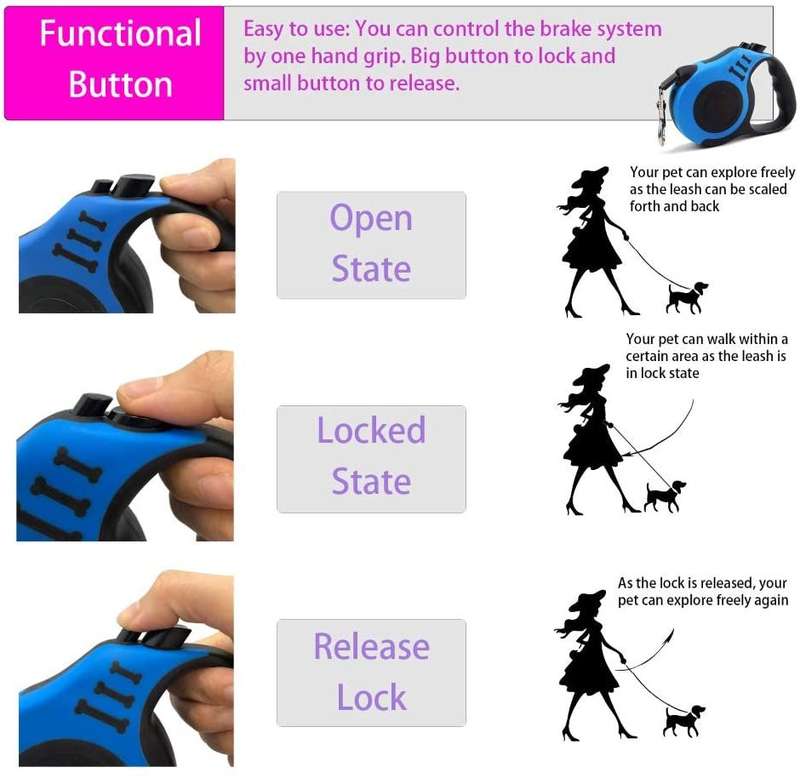 5M Retractable Dog Leash with Anti-Slip Handle - "3 Bone" - Yellow, Black