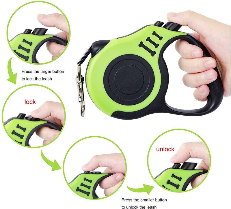 5M Retractable Dog Leash with Anti-Slip Handle - "3 Bone" - Yellow, Black