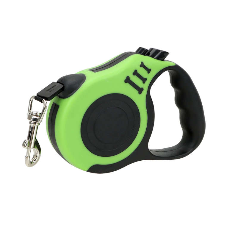 5M Retractable Dog Leash with Anti-Slip Handle - "3 Bone" - Green, Black