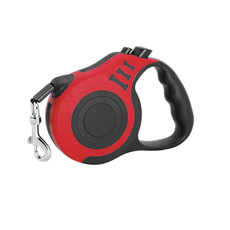 5M Retractable Dog Leash with Anti-Slip Handle - "3 Bone" - Red, Black