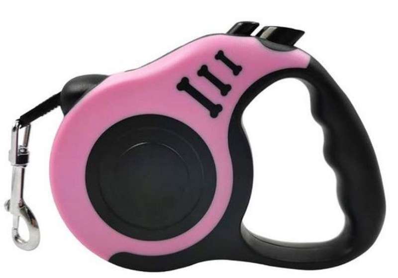 5M Retractable Dog Leash with Anti-Slip Handle - "3 Bone" - Pink, Black