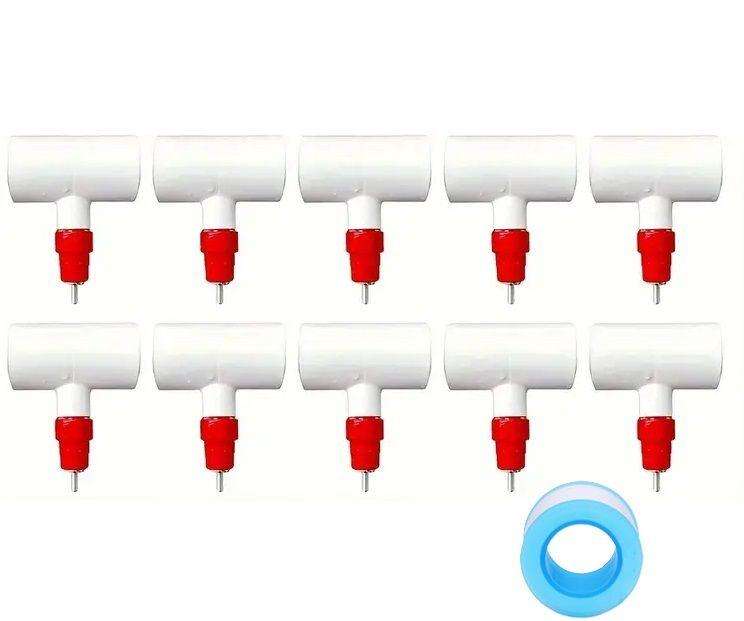 Chicken Waterer Nipples with PVC Tee Fittings - 10 PCS
