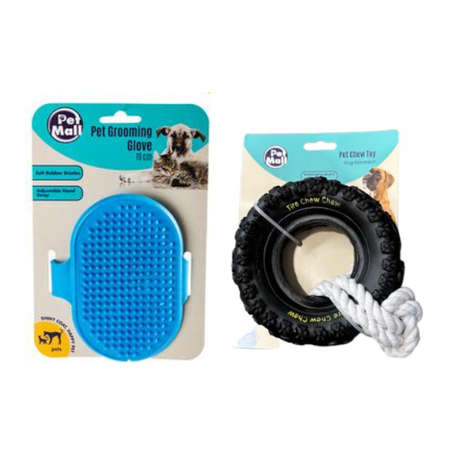 Pet Grooming - Glove & Toy Combo Pack - Blue, Black