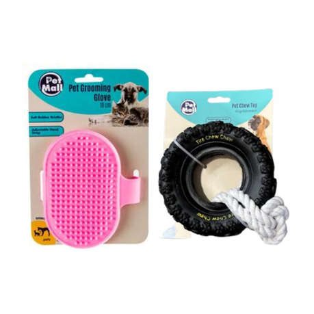 Pet Grooming - Glove & Toy Combo Pack - Pink, Black