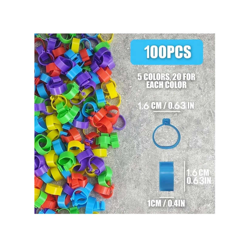 100 Piece Colorful Chicken Leg Bands - 16mm