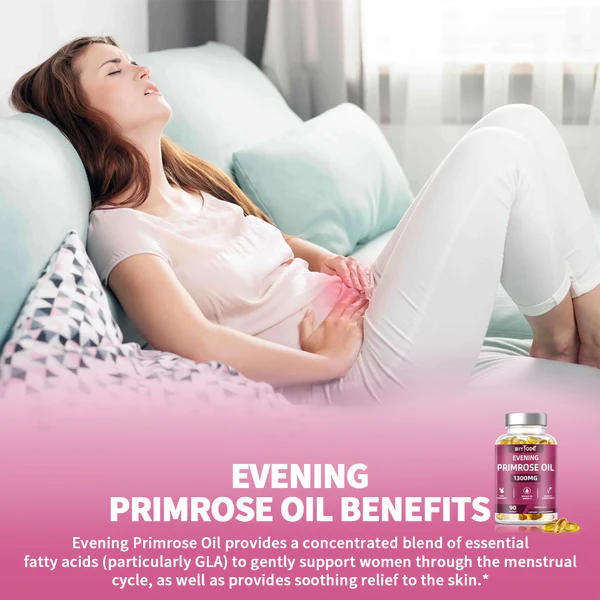Improve skin elasticity Gently support women through the menstrual cycle 1300Mg Evening Primrose Oil