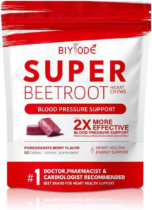 BIYODE Beet Chews, Super Beet Hearts, Nitric Oxide Support Soft Beet Hearts Chewable, Grape Seed Ext