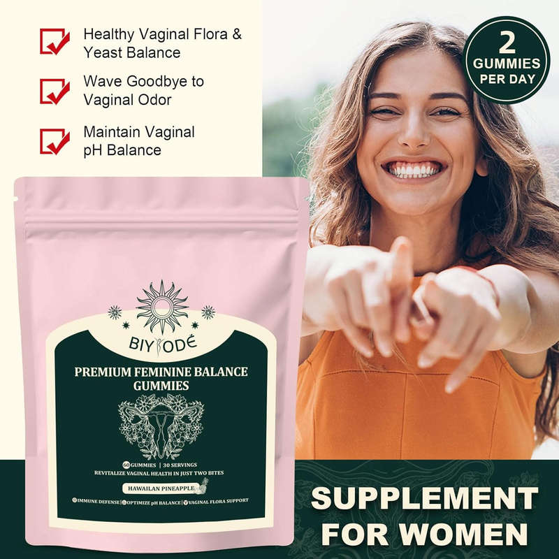 BIYODE Feminine Balance Gummies, Gummies for Womens Health & Wellness Immune Support Vegan, Gluten-
