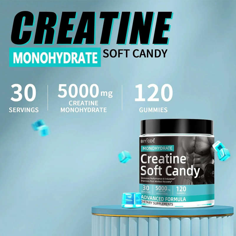 Creatine Monohydrate Gummies for Men Women Growth Muscle Enhance Workout Recovery Low Calorie