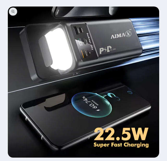 30000 mAh Power Bank 22.5W Fast Charging with Retractable LED Light