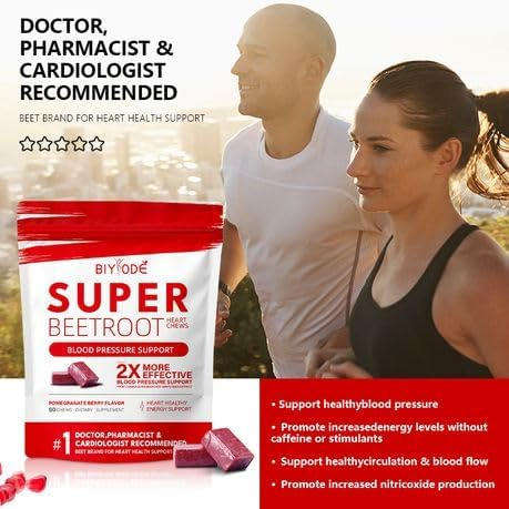 BIYODE Beet Chews, Super Beet Hearts, Nitric Oxide Support Soft Beet Hearts Chewable, Grape Seed Ext