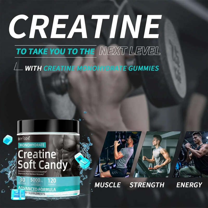Creatine Monohydrate Gummies for Men Women Growth Muscle Enhance Workout Recovery Low Calorie