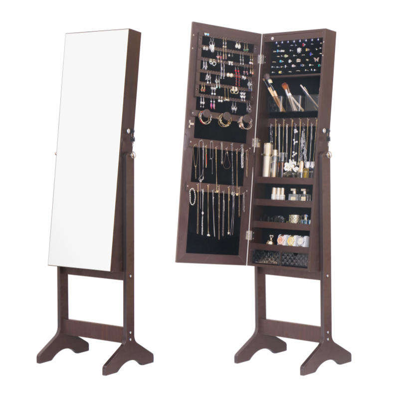 Elegant jewelry storage cabinet with full length mirror ( Brown and White)