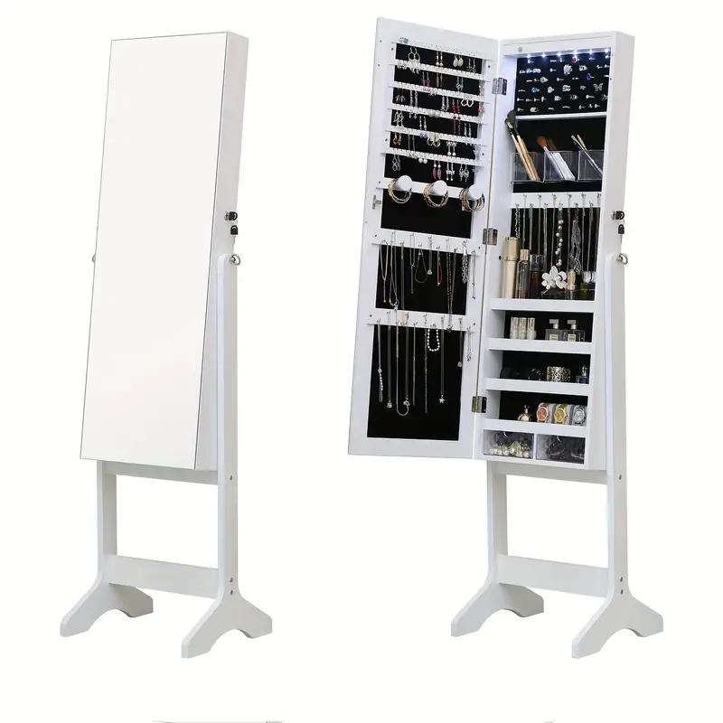 Elegant jewelry storage cabinet with full length mirror ( Brown and White)
