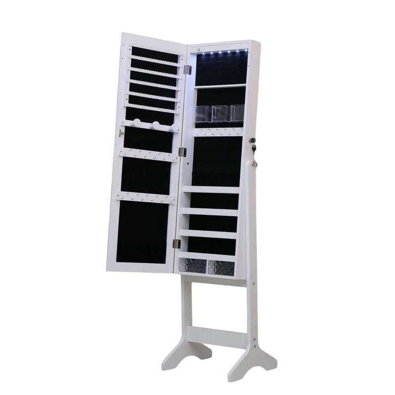 Elegant jewelry storage cabinet with full length mirror ( Brown and White)
