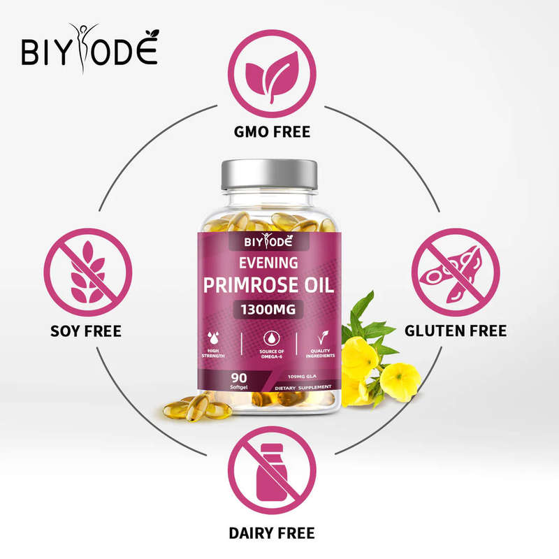 Improve skin elasticity Gently support women through the menstrual cycle 1300Mg Evening Primrose Oil