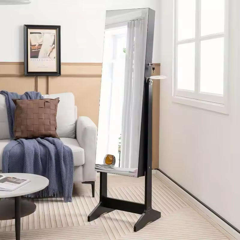 Elegant jewelry storage cabinet with full length mirror ( Brown and White)
