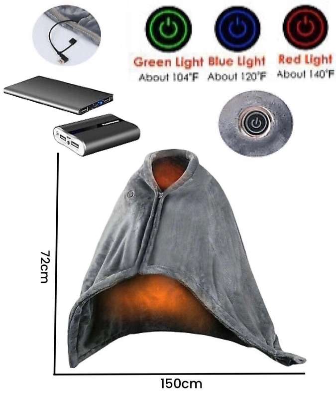 3-speed Temperature Control 8-zone Heating USB Electric Shawl Electric Blanket 150 x 85cm(Gray)