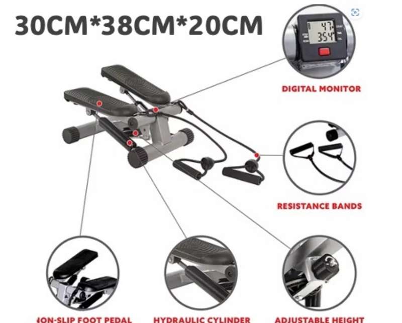 Mini Fitness Stepper with LCD Display and Resistance Bands for Home Fitness
