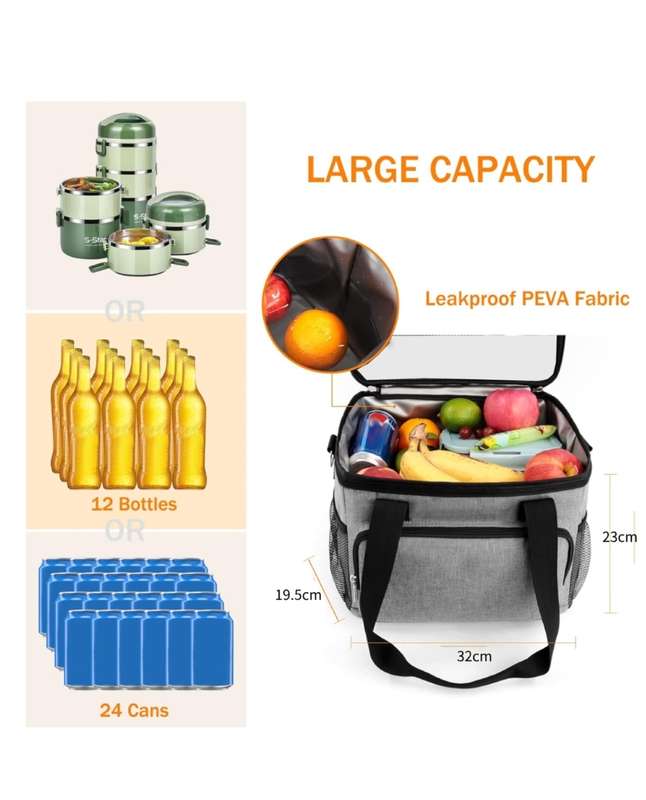 15L Lunch Cooler Bag Insulated Lunch Bag For Work Office Picnic Leakproof