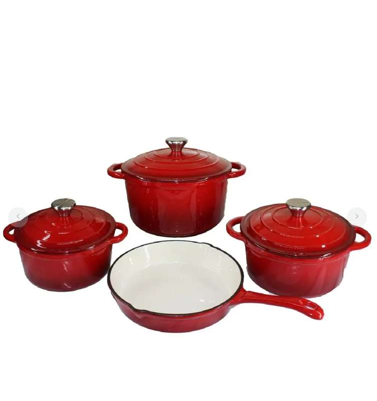Cast Iron Cookware Set 7 Piece - Red